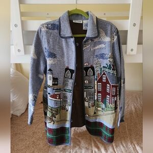 Vintage Blair Seaside Horse Dog Tapestry Jacket Womens Large Button Up Coastal